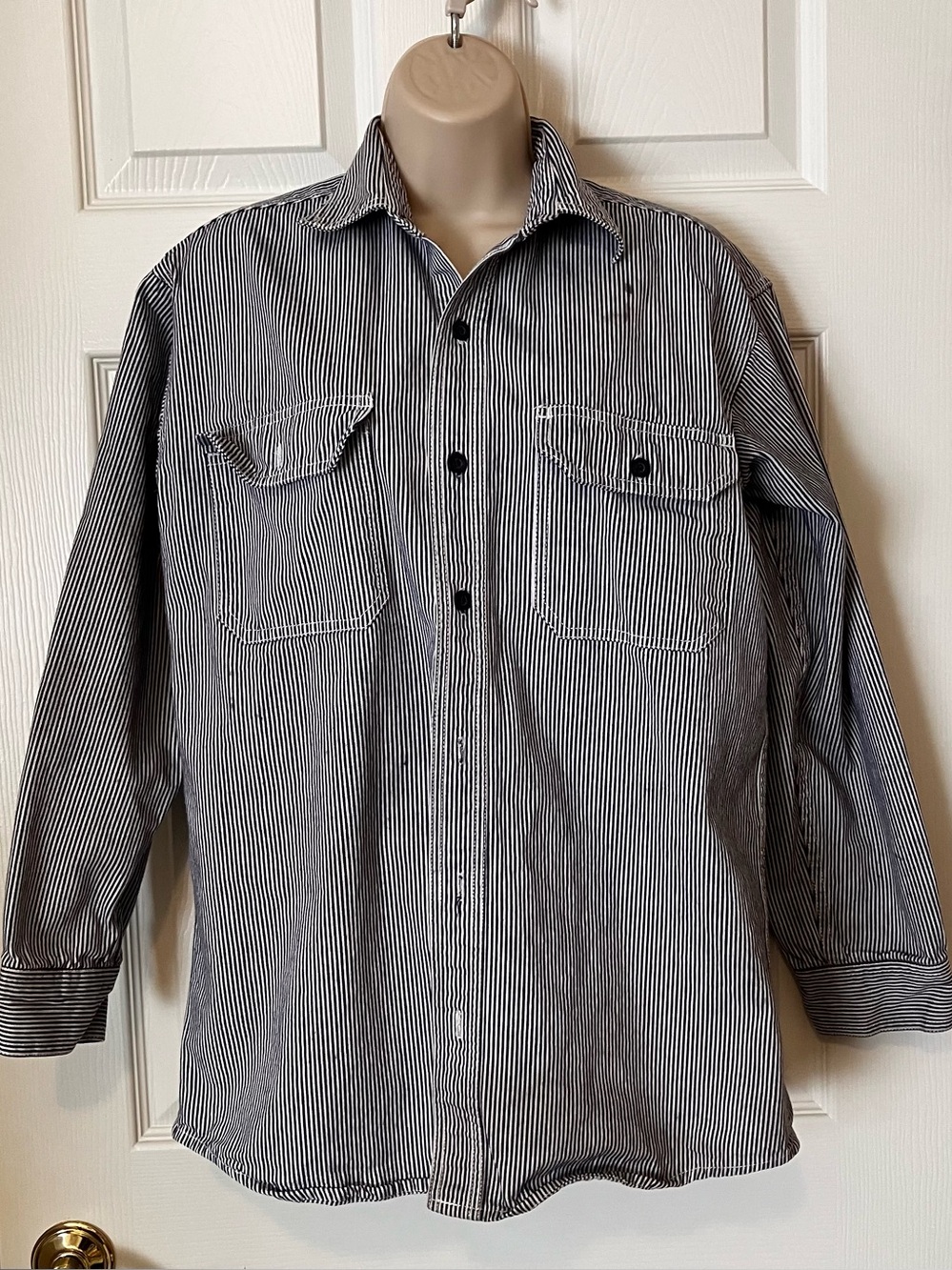 Hickory striped button-down logger shirt